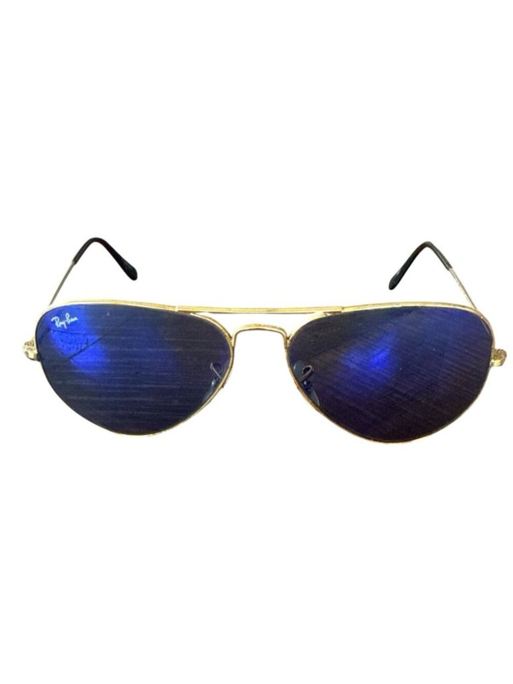 Ray Ban RB3025 Aviator Large Metal Sunglasses Gold Blue Mirror Lens Authentic